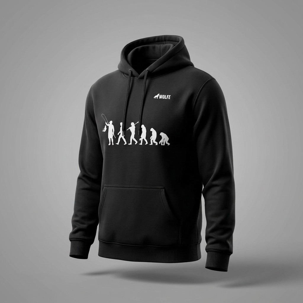 Schwarzer WOLFE Hoodie mit Angler-Evolution-Print